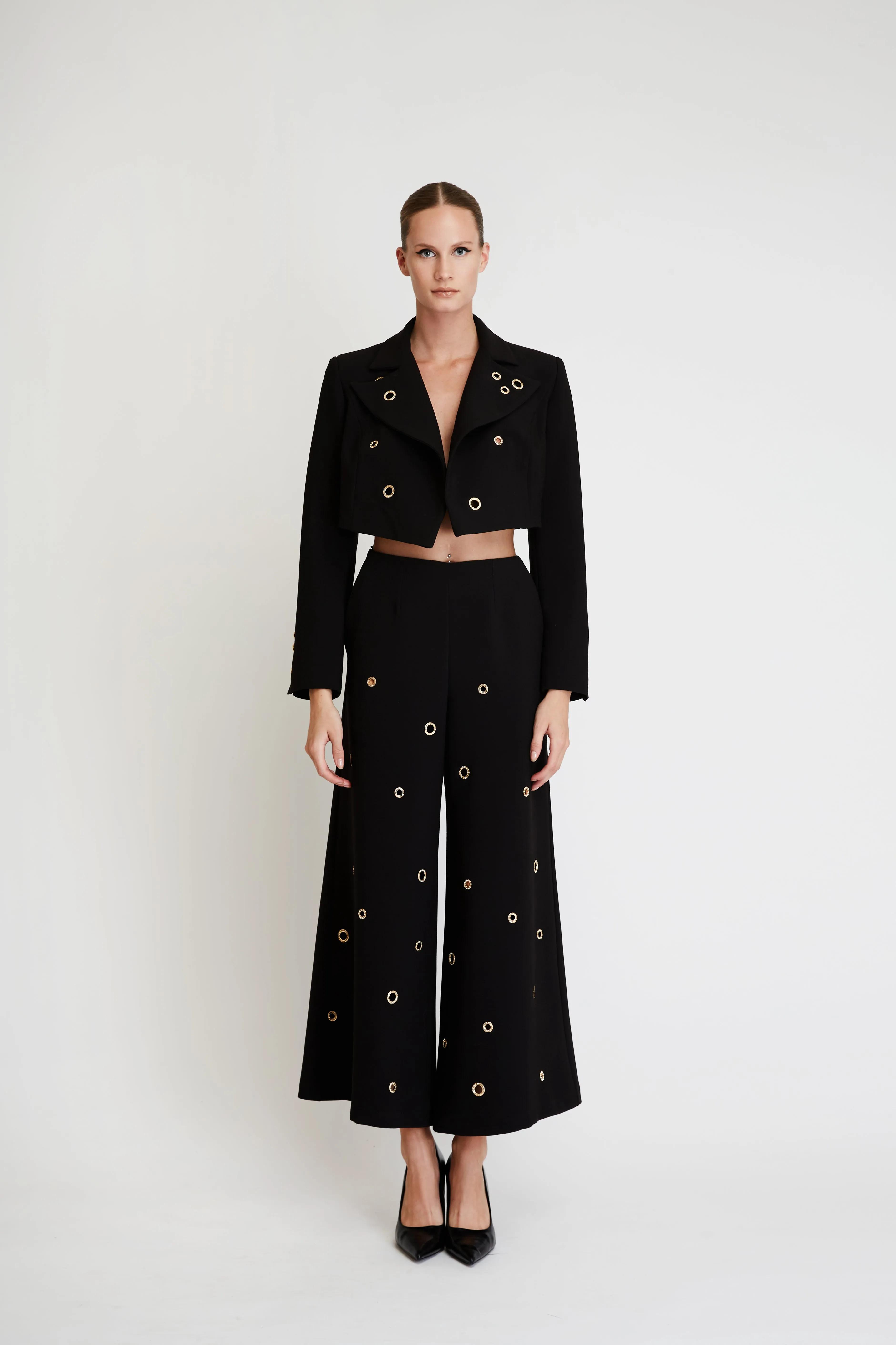 Cropped Blazer with Rings in Black