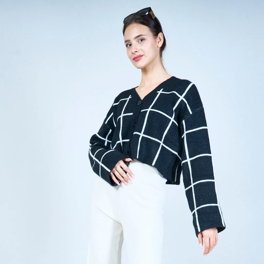 Cropped plaid button-up cardigan wholesale