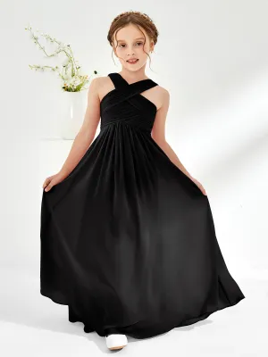 Cross Shoulder Strap Junior Bridesmaid Dresses with Empire Waist Black
