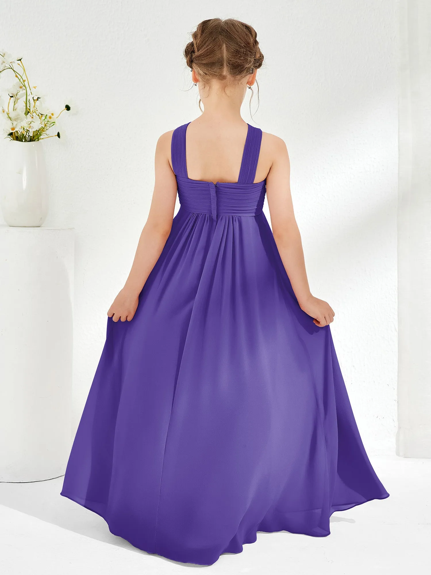 Cross Shoulder Strap Junior Bridesmaid Dresses with Empire Waist Regency