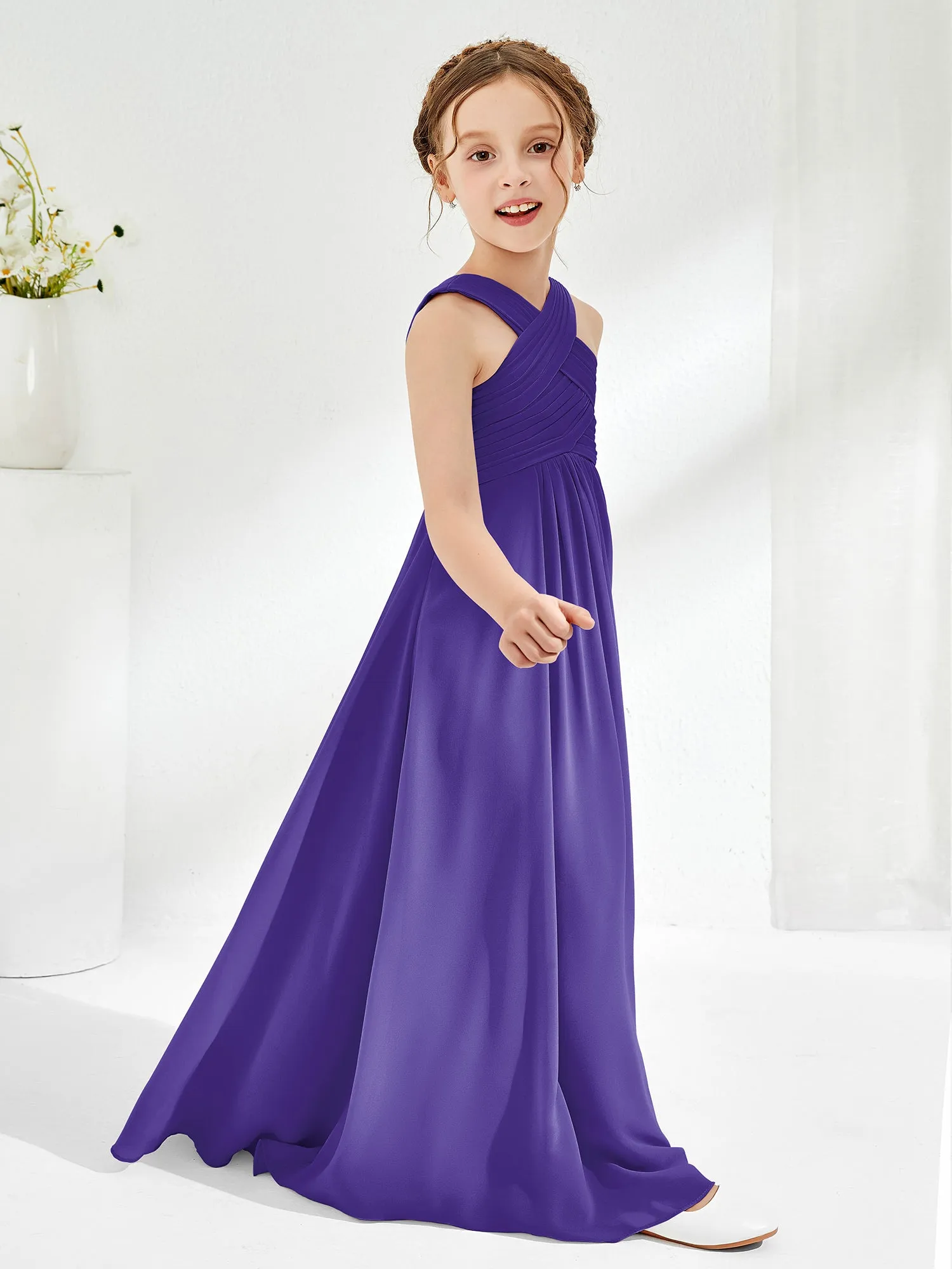 Cross Shoulder Strap Junior Bridesmaid Dresses with Empire Waist Regency