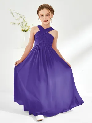 Cross Shoulder Strap Junior Bridesmaid Dresses with Empire Waist Regency