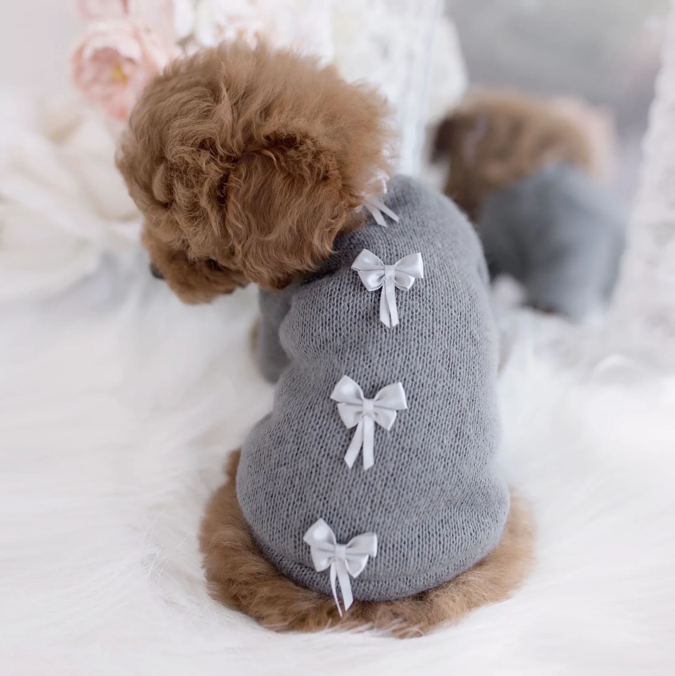 Dainty Bow Dog Sweater - Pewter