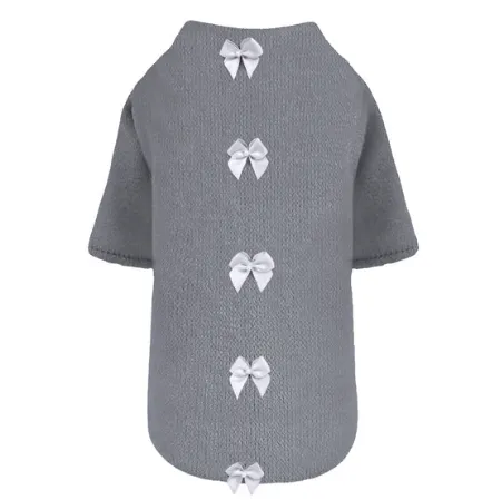 Dainty Bow Dog Sweater - Pewter