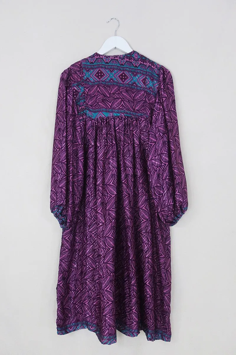 Daphne Dress - Amethyst Shimmering Ferns - Vintage Sari - Size S/M