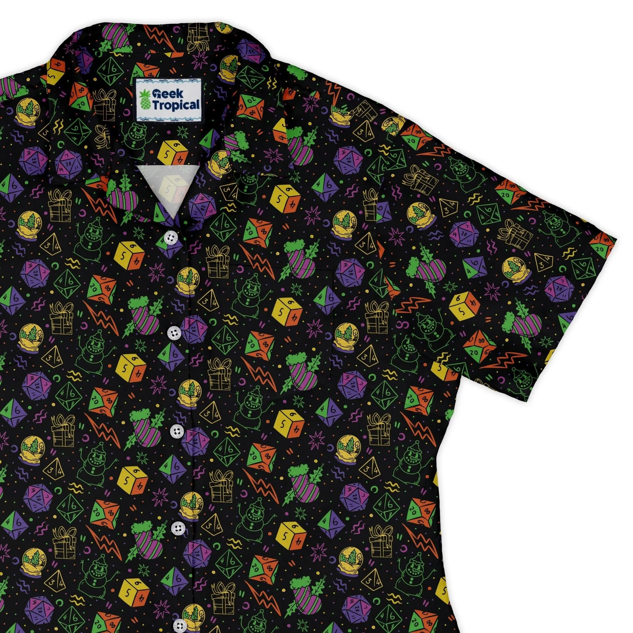 Dnd RPG Christmas Black Curvy Button Up Shirt