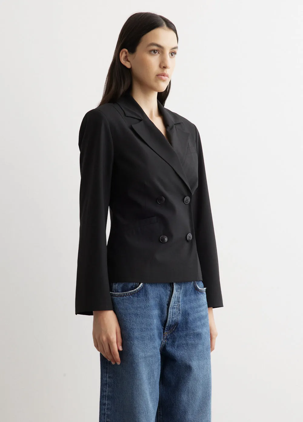 Drapey Melange Fitted Double Breasted Blazer
