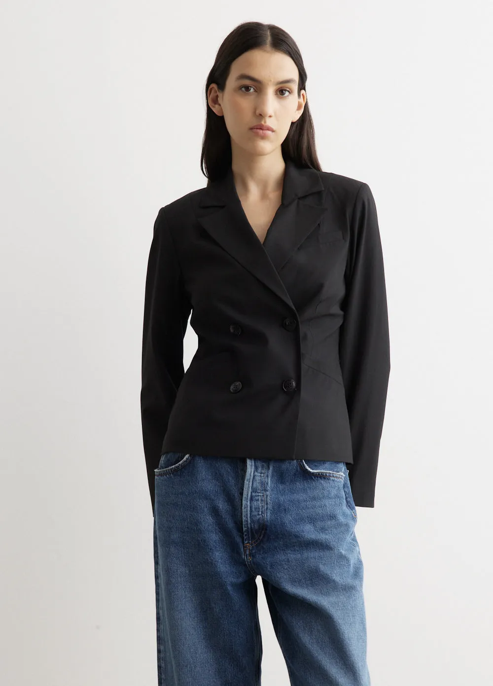 Drapey Melange Fitted Double Breasted Blazer