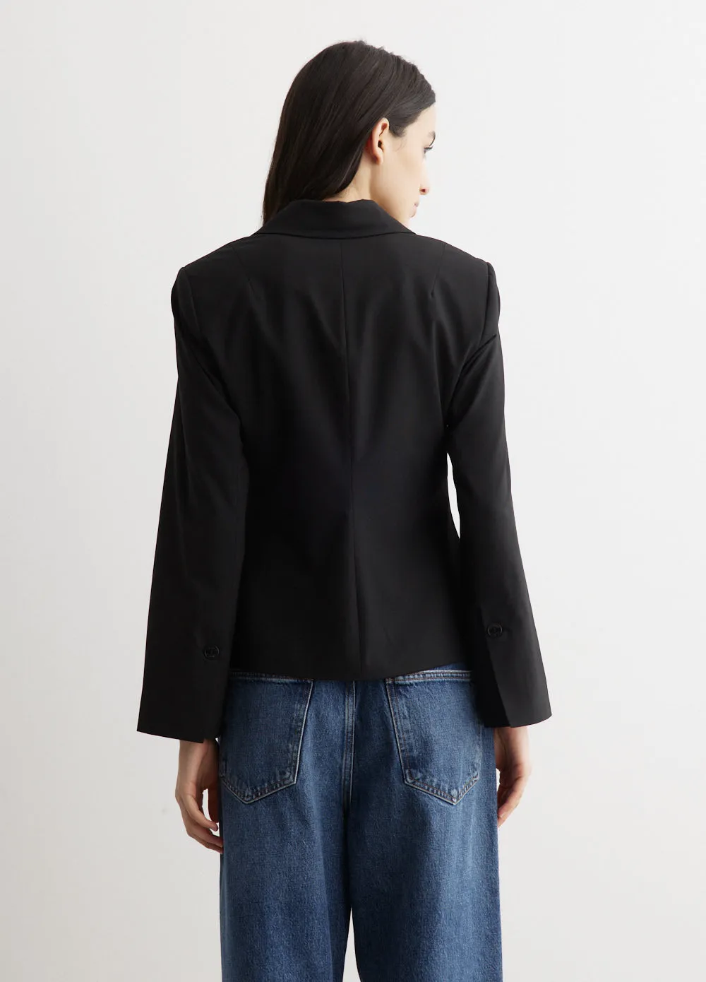 Drapey Melange Fitted Double Breasted Blazer