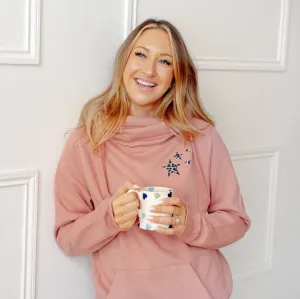 Dusky Pink Leopard Scattered Stars Cowl Neck Hoodie