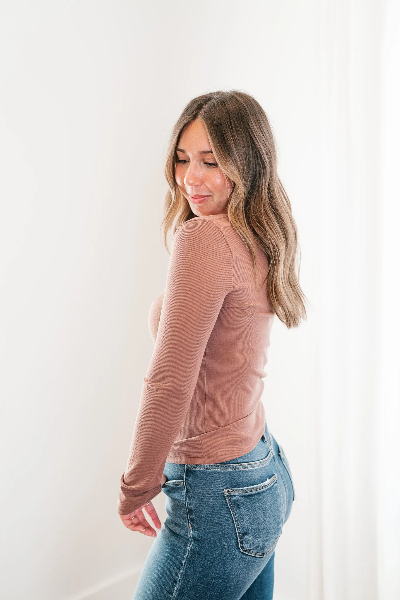 Dusty Mauve Ribbed Long Sleeve Top
