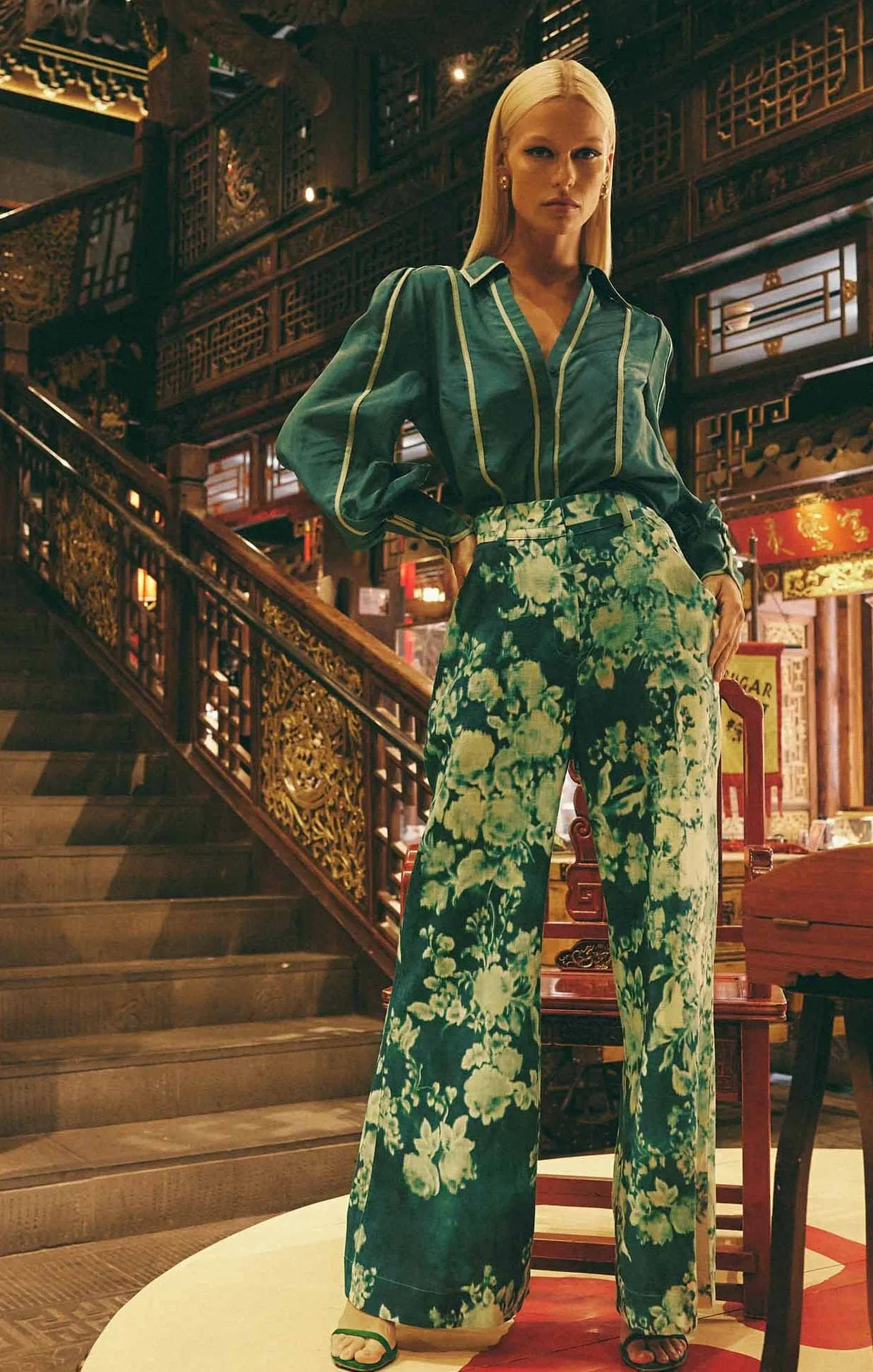 DYNASTY PANT IN JADE FLOWER