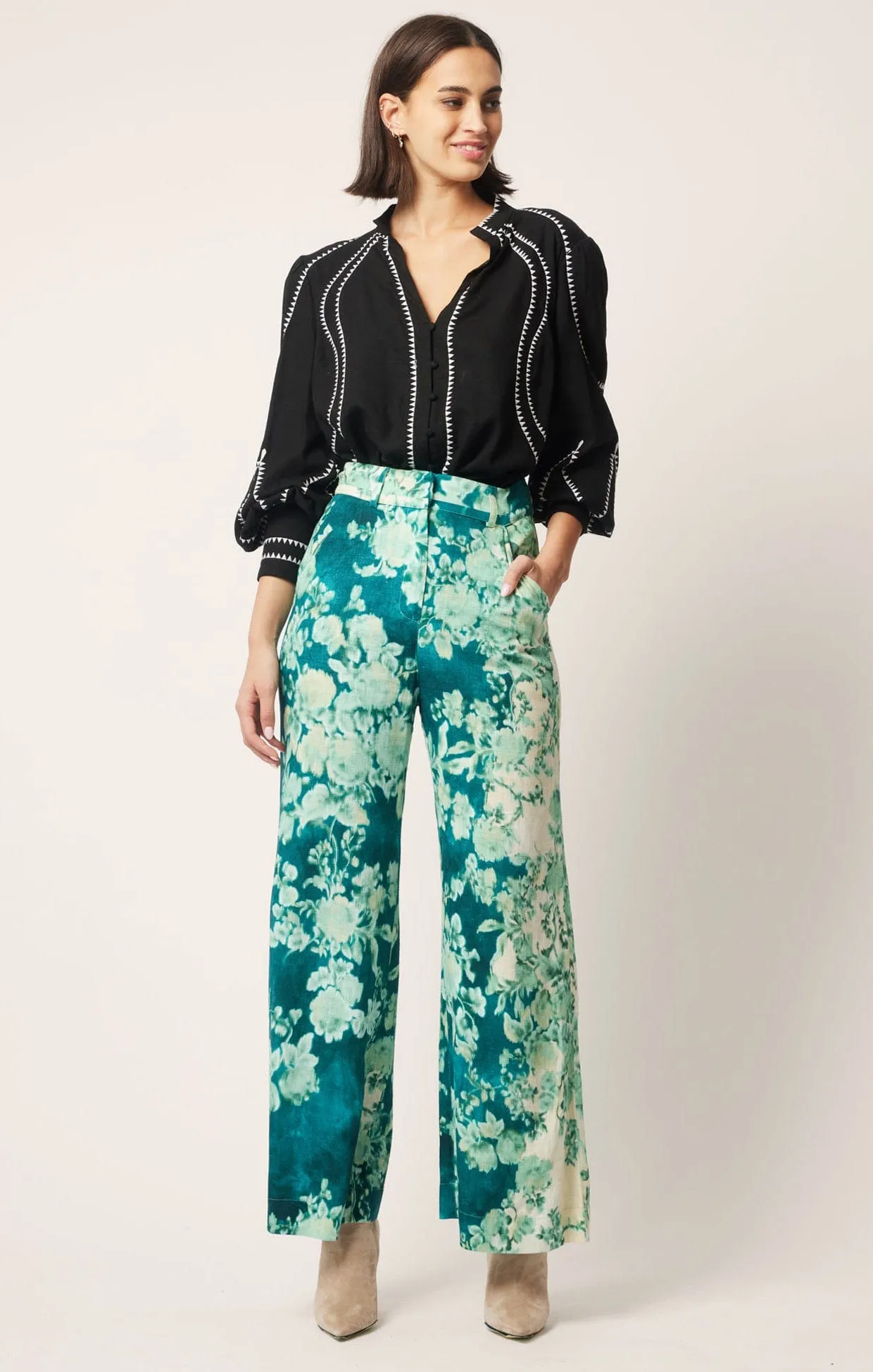 DYNASTY PANT IN JADE FLOWER
