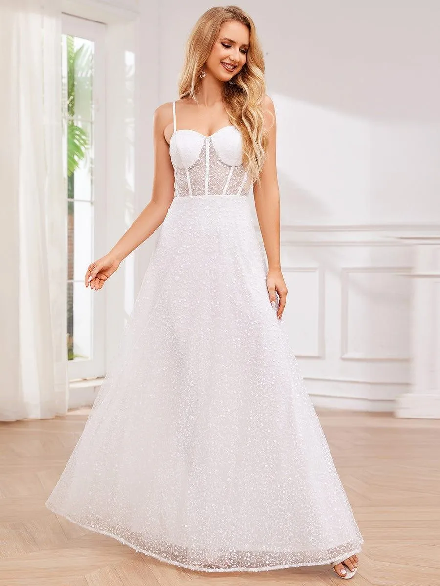 Elegant Sequin Spaghetti Strap See-Through Formal Evening Dress