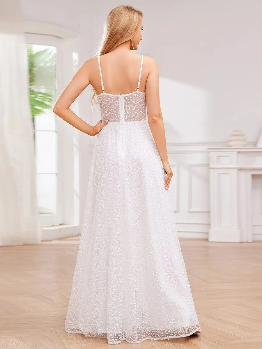 Elegant Sequin Spaghetti Strap See-Through Formal Evening Dress