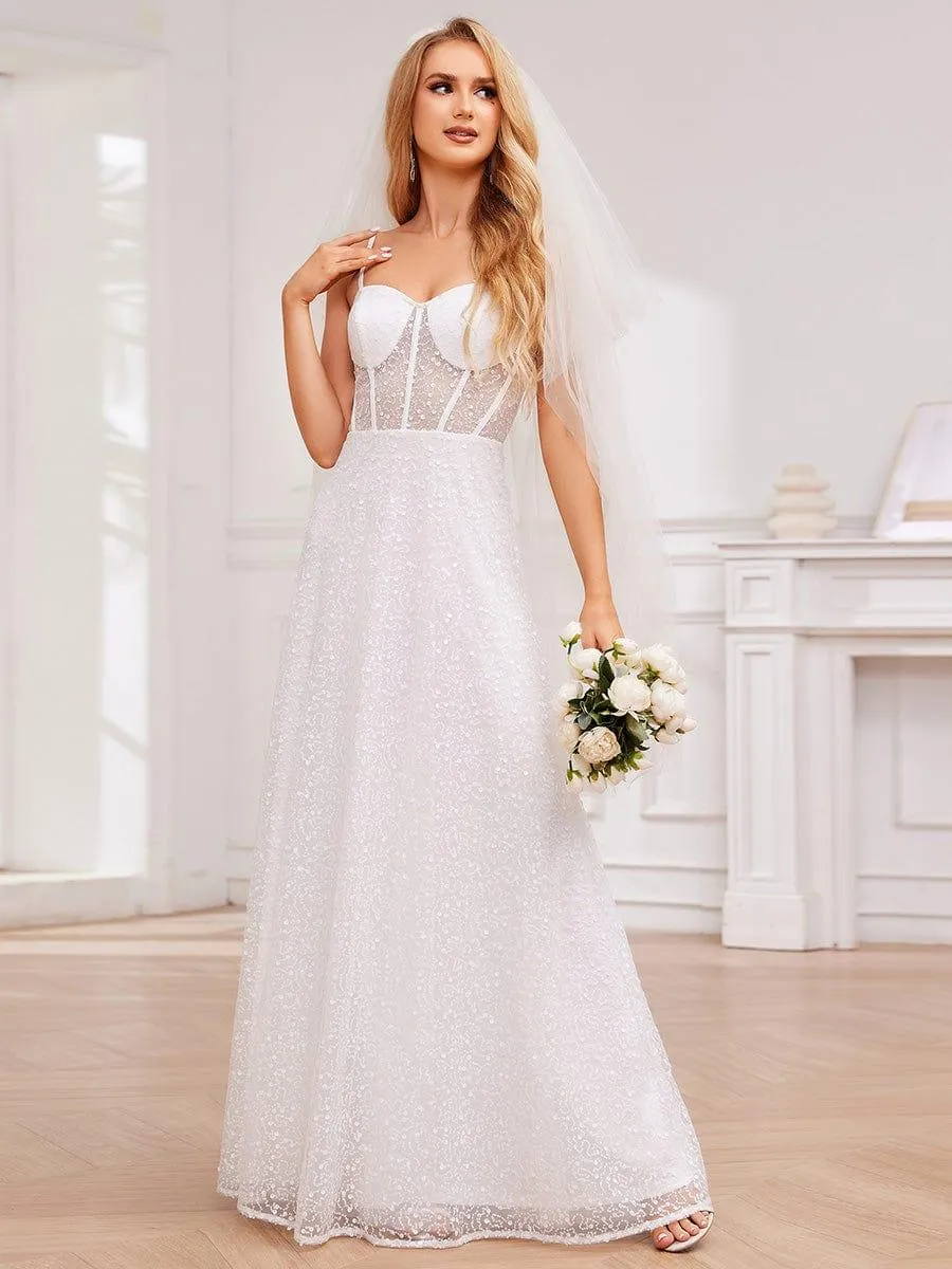 Elegant Sequin Spaghetti Strap See-Through Formal Evening Dress