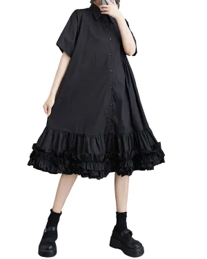 ellazhu Women's Short Sleeves Solid Color Tutu Dress Button Down Casual Shirt Dress GZ183