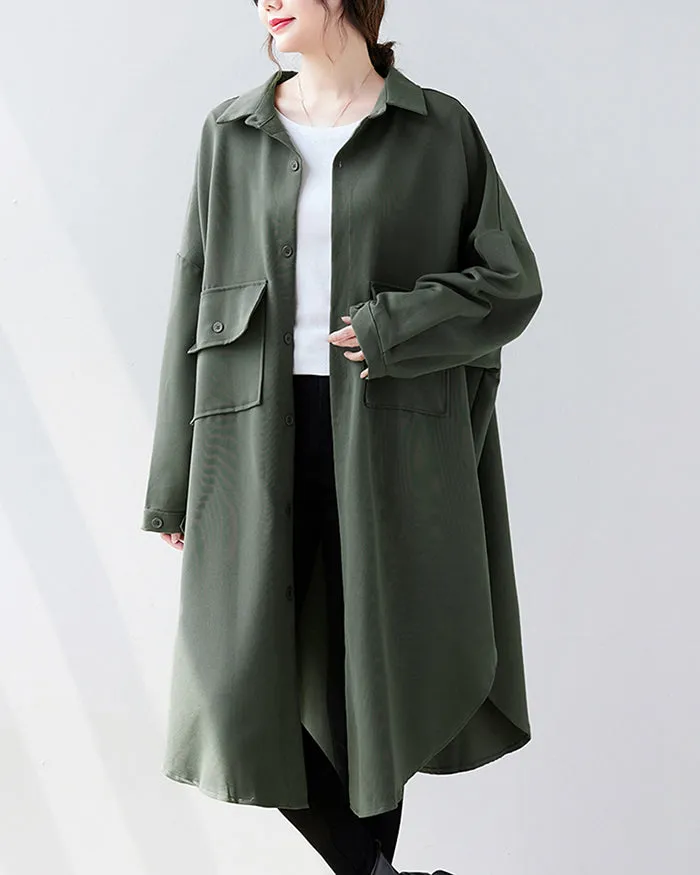 ellazhu Women's Solid Color Button Down Irregular Hem Side Slit Oversized Shirt Dress GZ120 Black