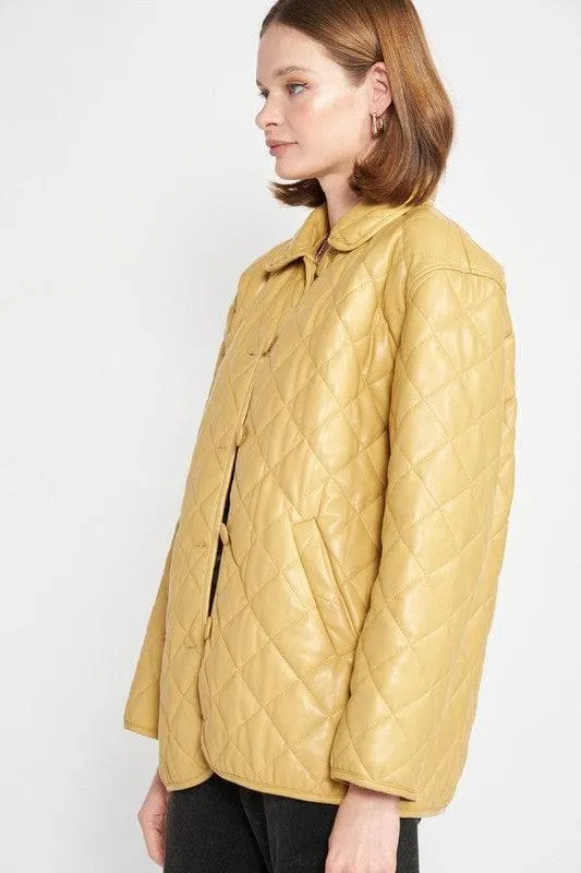 EMORY PARK Quilted PU Button Down Jacket