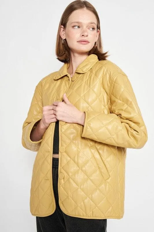 EMORY PARK Quilted PU Button Down Jacket