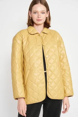 EMORY PARK Quilted PU Button Down Jacket