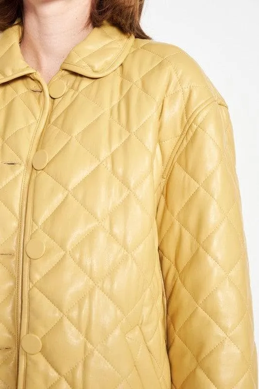 EMORY PARK Quilted PU Button Down Jacket