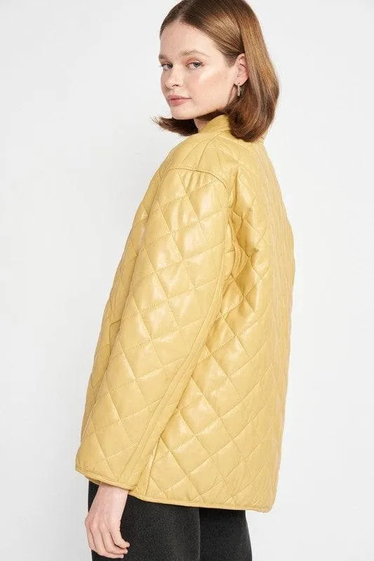 EMORY PARK Quilted PU Button Down Jacket