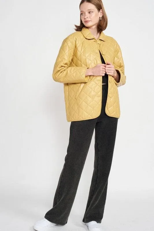 EMORY PARK Quilted PU Button Down Jacket