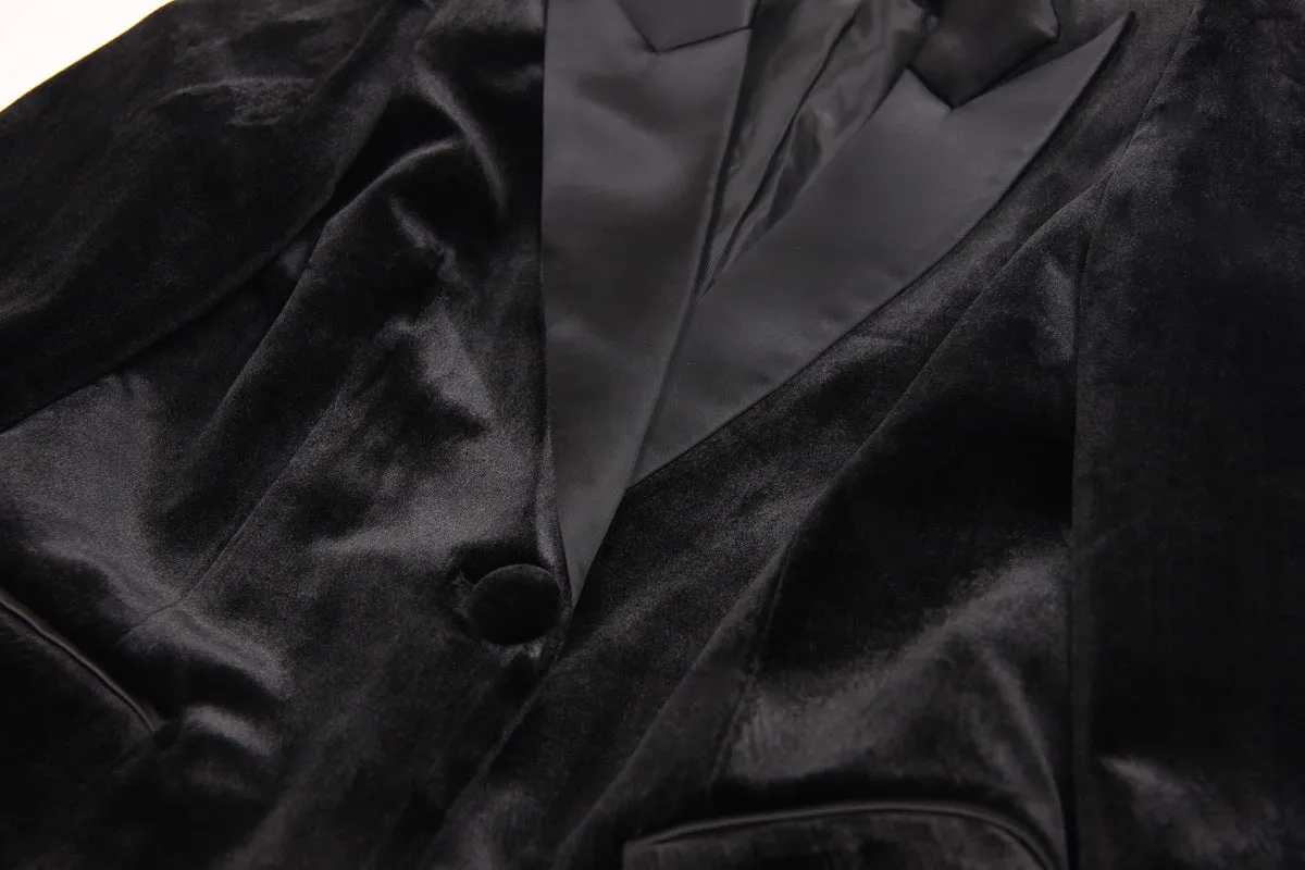 Feather Trim Deep V Velvet Blazer