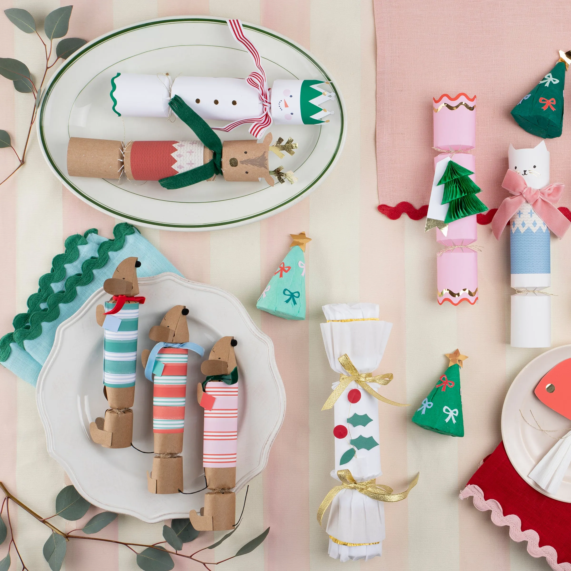 Festive Stripe Sausage Dog Crackers (x 6)