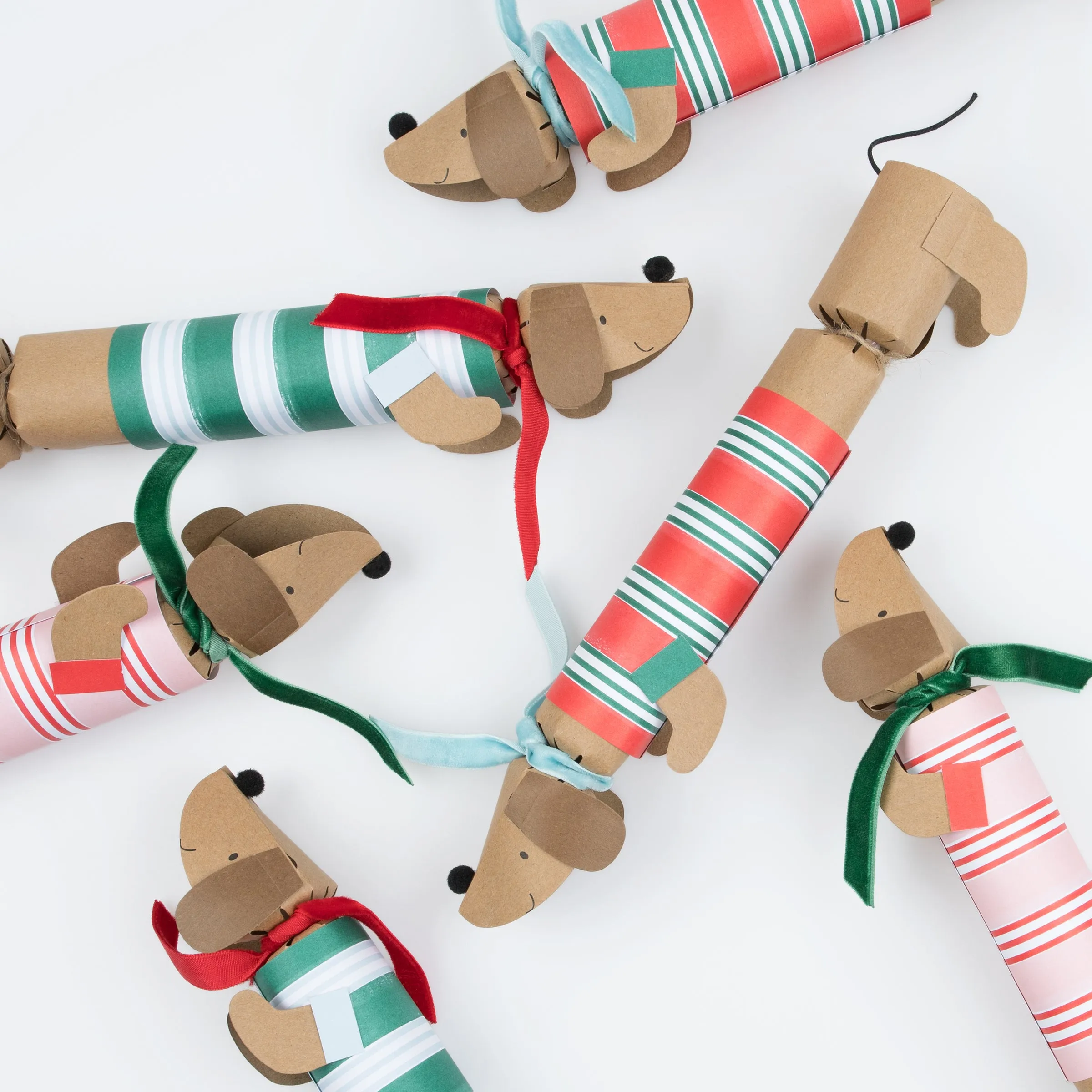 Festive Stripe Sausage Dog Crackers (x 6)