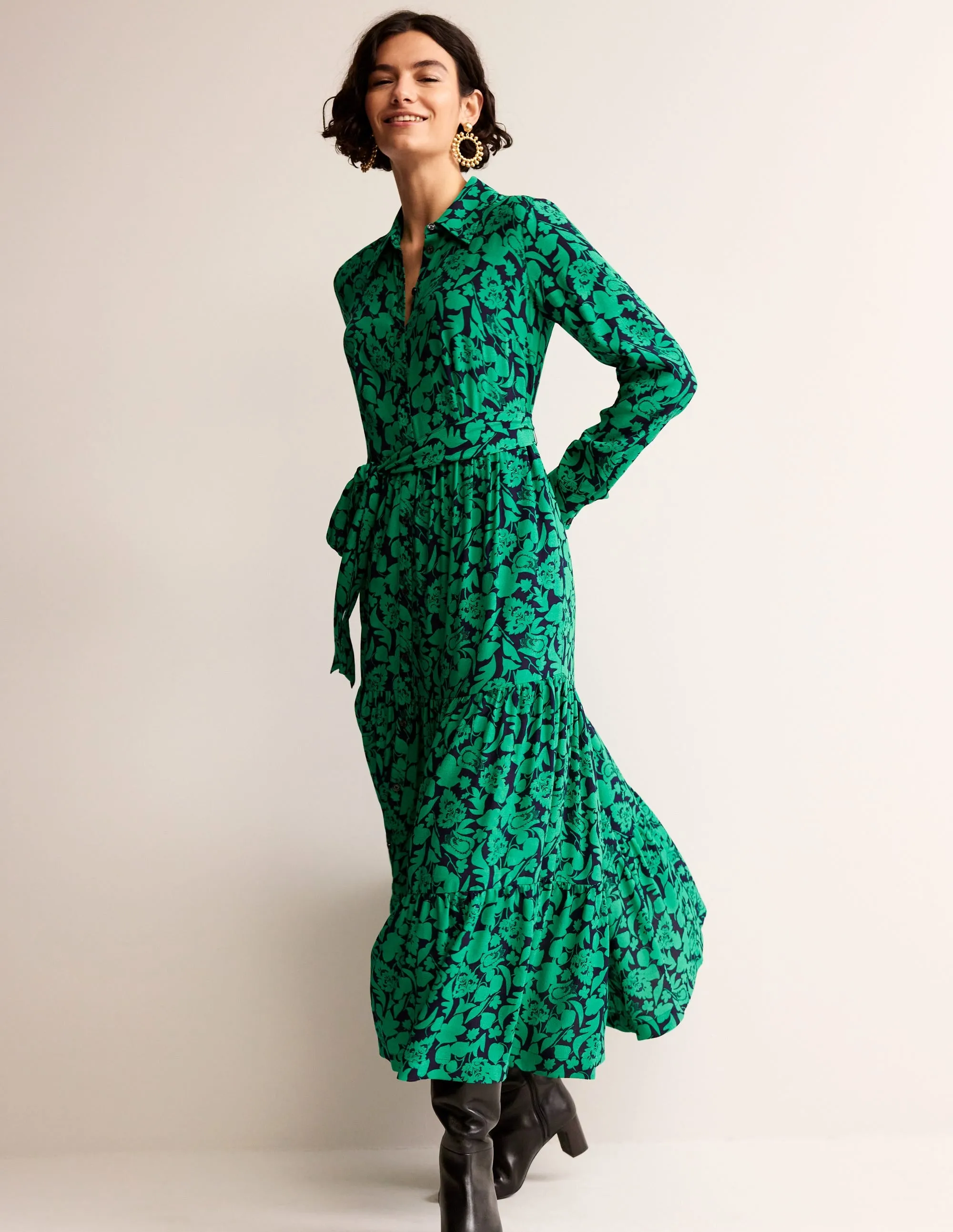 Flo Midi Shirt Dress-Meadow Green, Tulip Bloom