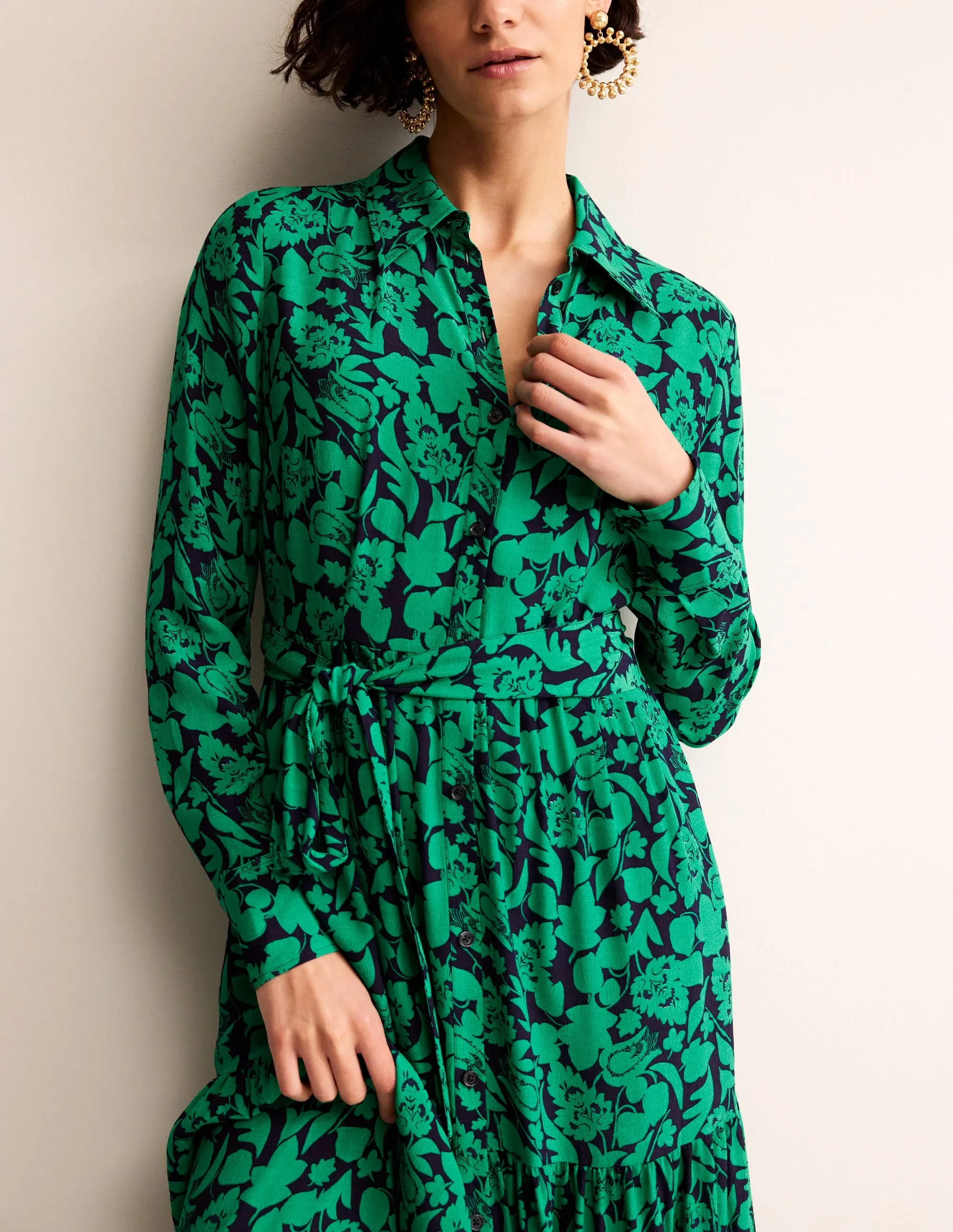 Flo Midi Shirt Dress-Meadow Green, Tulip Bloom