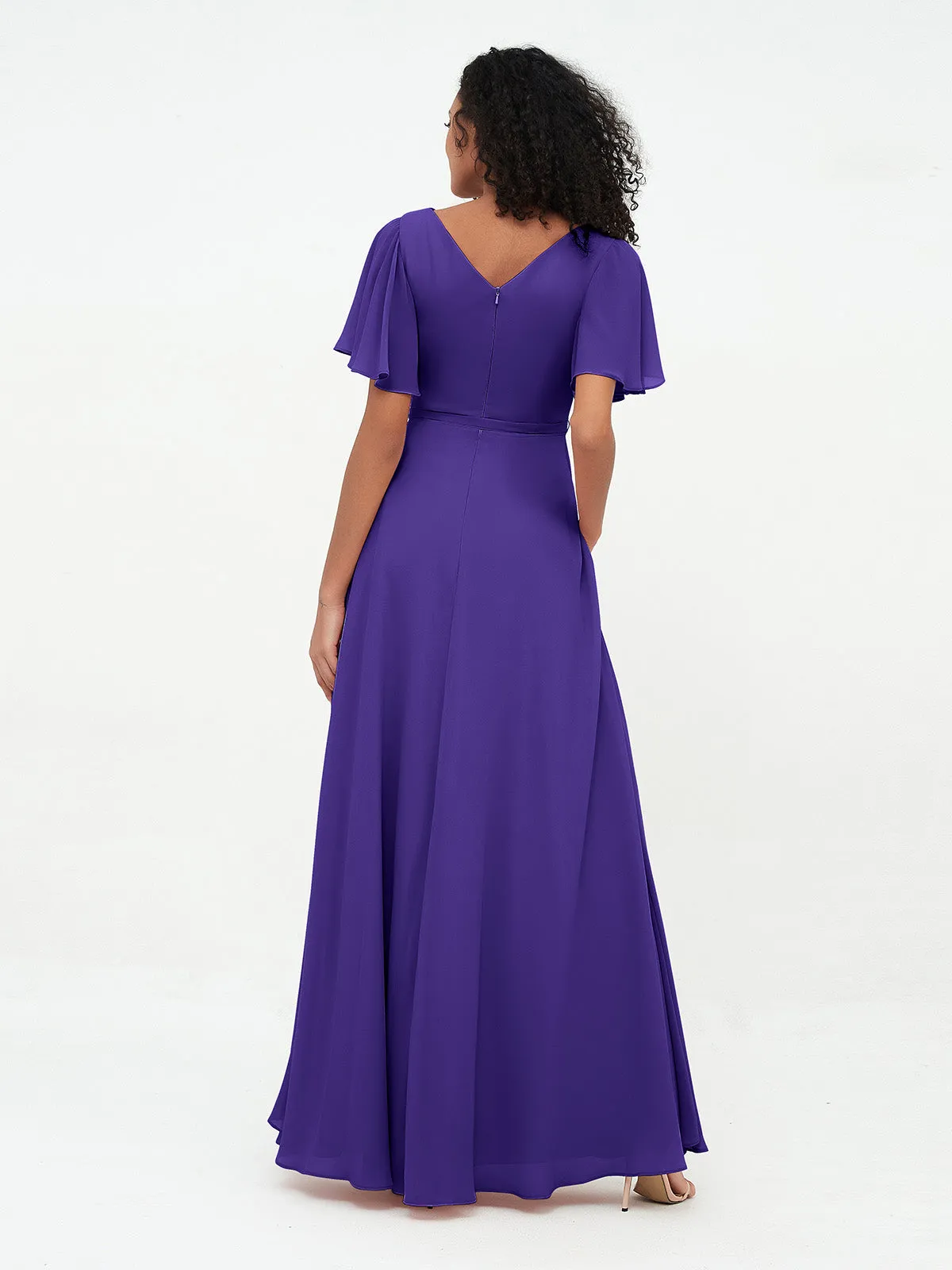 Flutter Sleeves Chiffon Max Dresses with Sash Bow-Regency