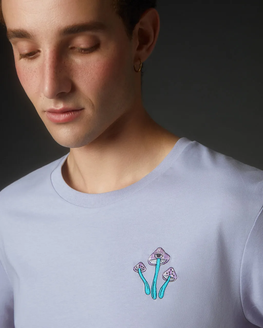 Fungi Embroidered Organic Cotton T-Shirt Lilac