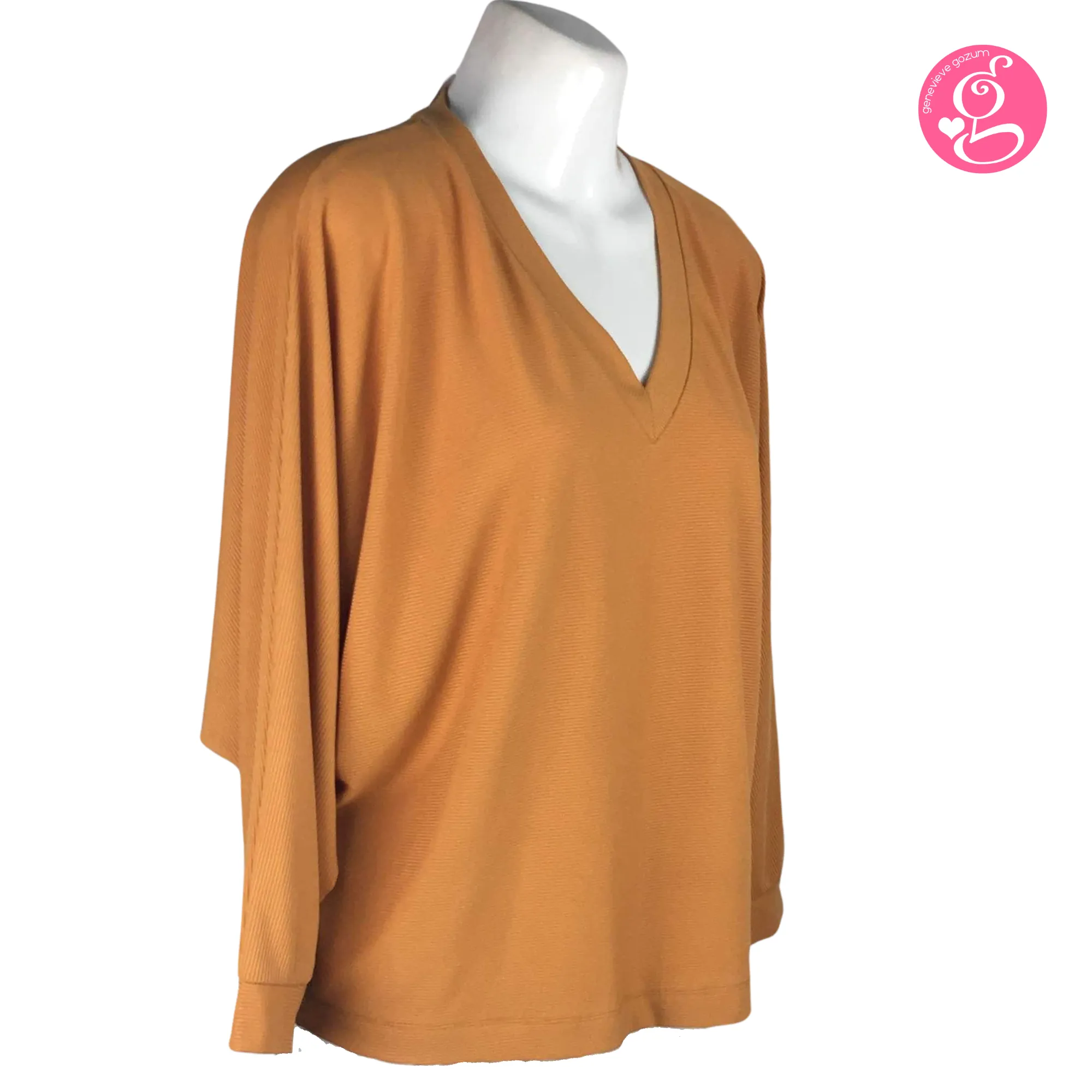 Genevieve Gozum Pullover Blouse with Dolman Sleeves & V Neck