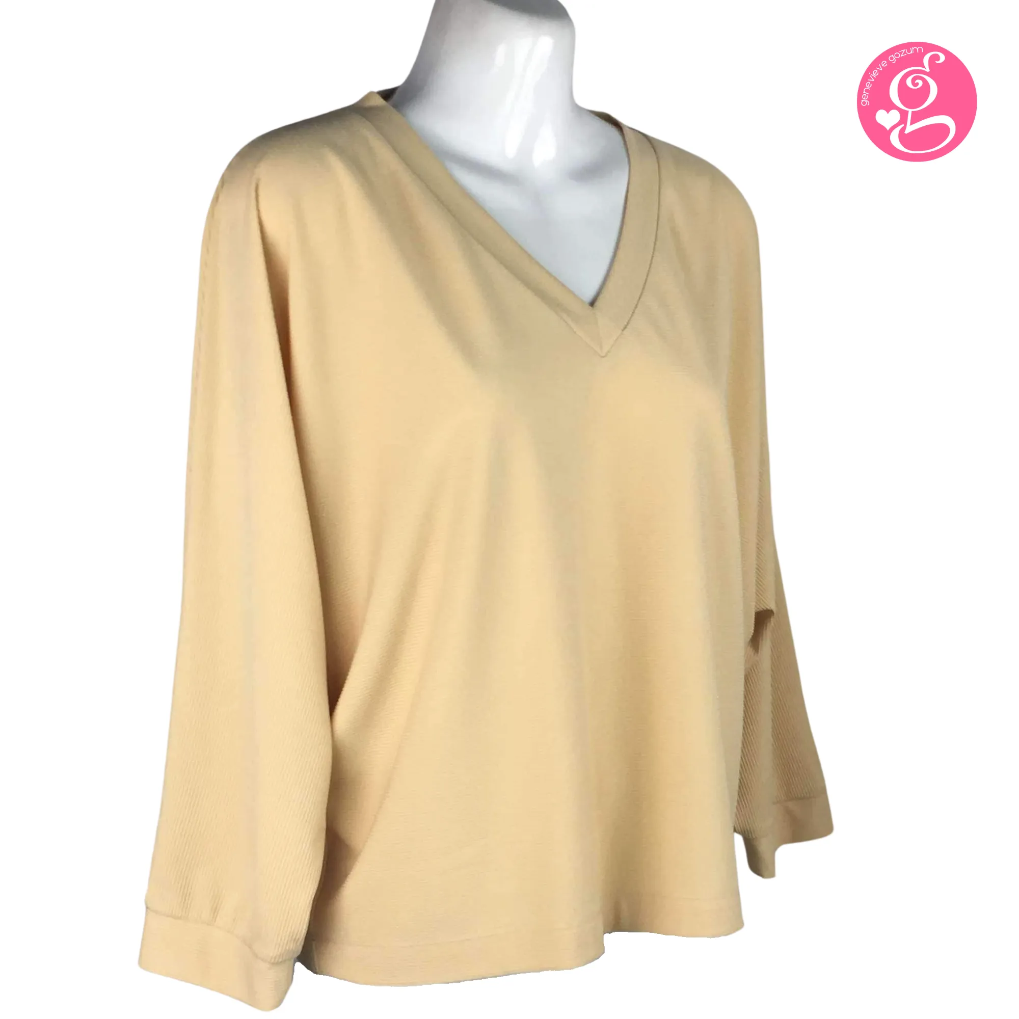 Genevieve Gozum Pullover Blouse with Dolman Sleeves & V Neck
