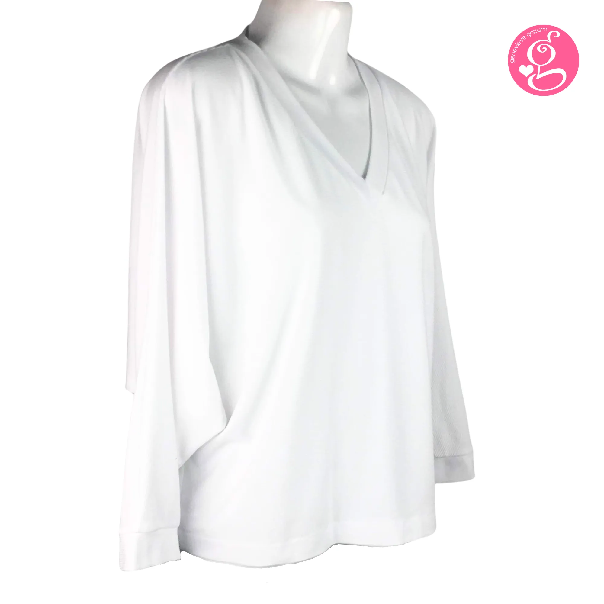 Genevieve Gozum Pullover Blouse with Dolman Sleeves & V Neck