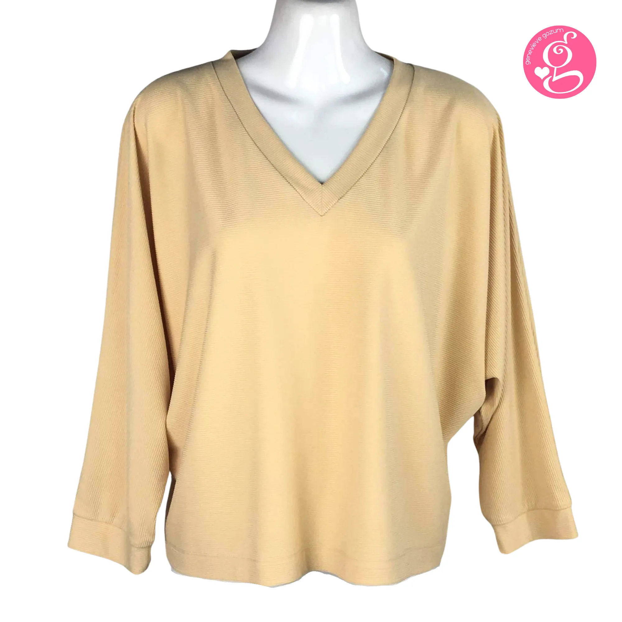 Genevieve Gozum Pullover Blouse with Dolman Sleeves & V Neck