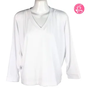 Genevieve Gozum Pullover Blouse with Dolman Sleeves & V Neck