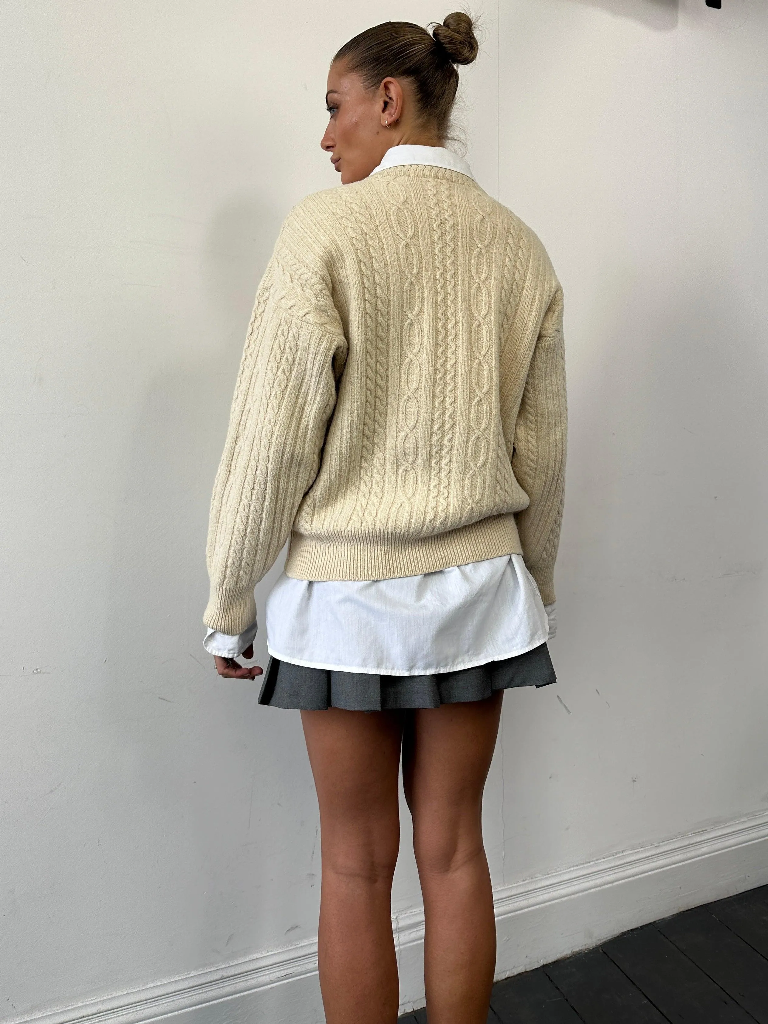 Gianfranco Ferre Silk Lambswool Cable Knit V Neck Jumper - M