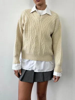 Gianfranco Ferre Silk Lambswool Cable Knit V Neck Jumper - M