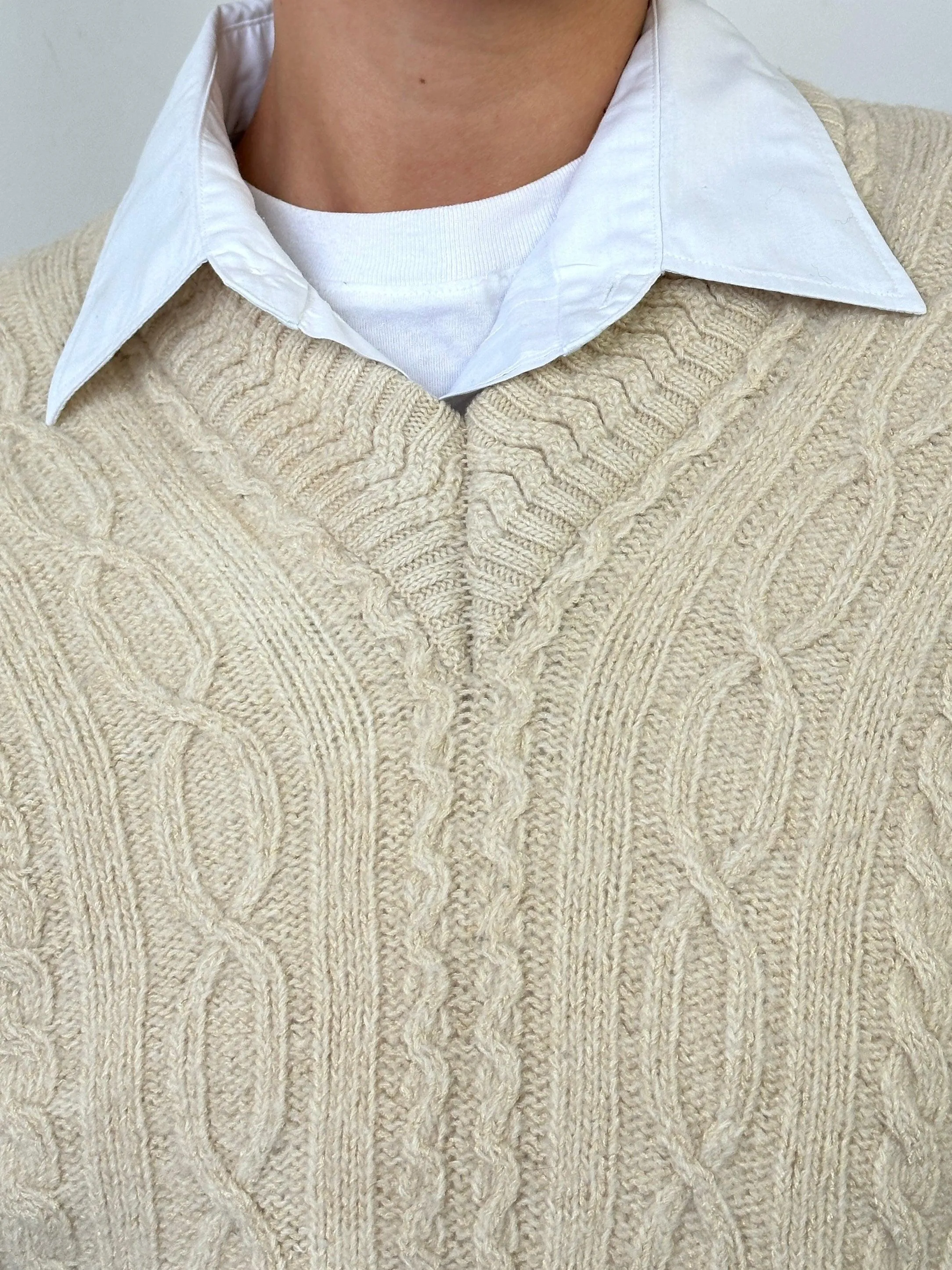 Gianfranco Ferre Silk Lambswool Cable Knit V Neck Jumper - M