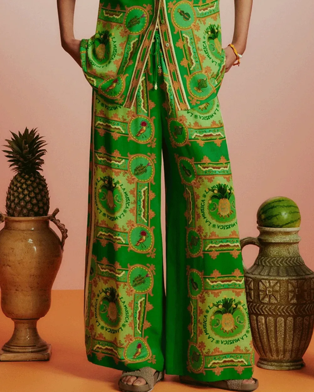 Green La Musica Silk Pant