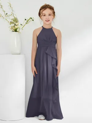 Halter Neckline Junior Bridesmaid Dresses with Sash Stormy