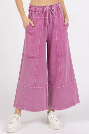 Hazel Blues® |  Mittoshop Mineral Wash Seam French Terry Wide Leg Pants
