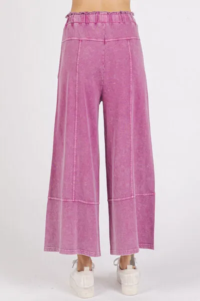Hazel Blues® |  Mittoshop Mineral Wash Seam French Terry Wide Leg Pants