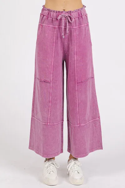 Hazel Blues® |  Mittoshop Mineral Wash Seam French Terry Wide Leg Pants