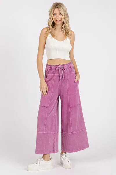 Hazel Blues® |  Mittoshop Mineral Wash Seam French Terry Wide Leg Pants