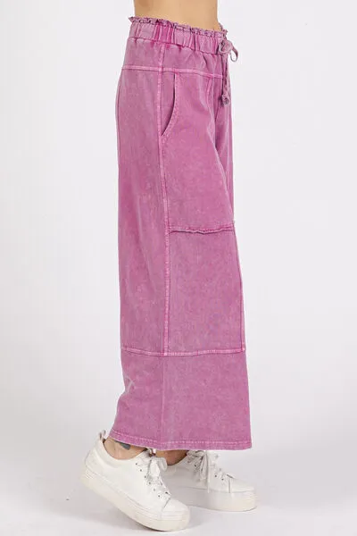 Hazel Blues® |  Mittoshop Mineral Wash Seam French Terry Wide Leg Pants